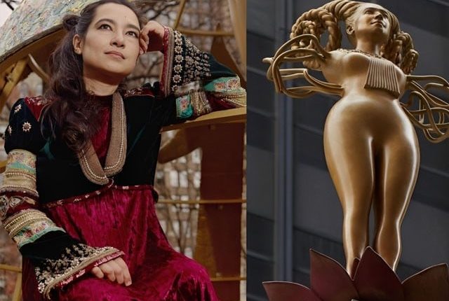 پاکستانی فنکارہ شازیہ سکندر کا بنایا مجسمہ امریکی عدالت کے باہر نصب